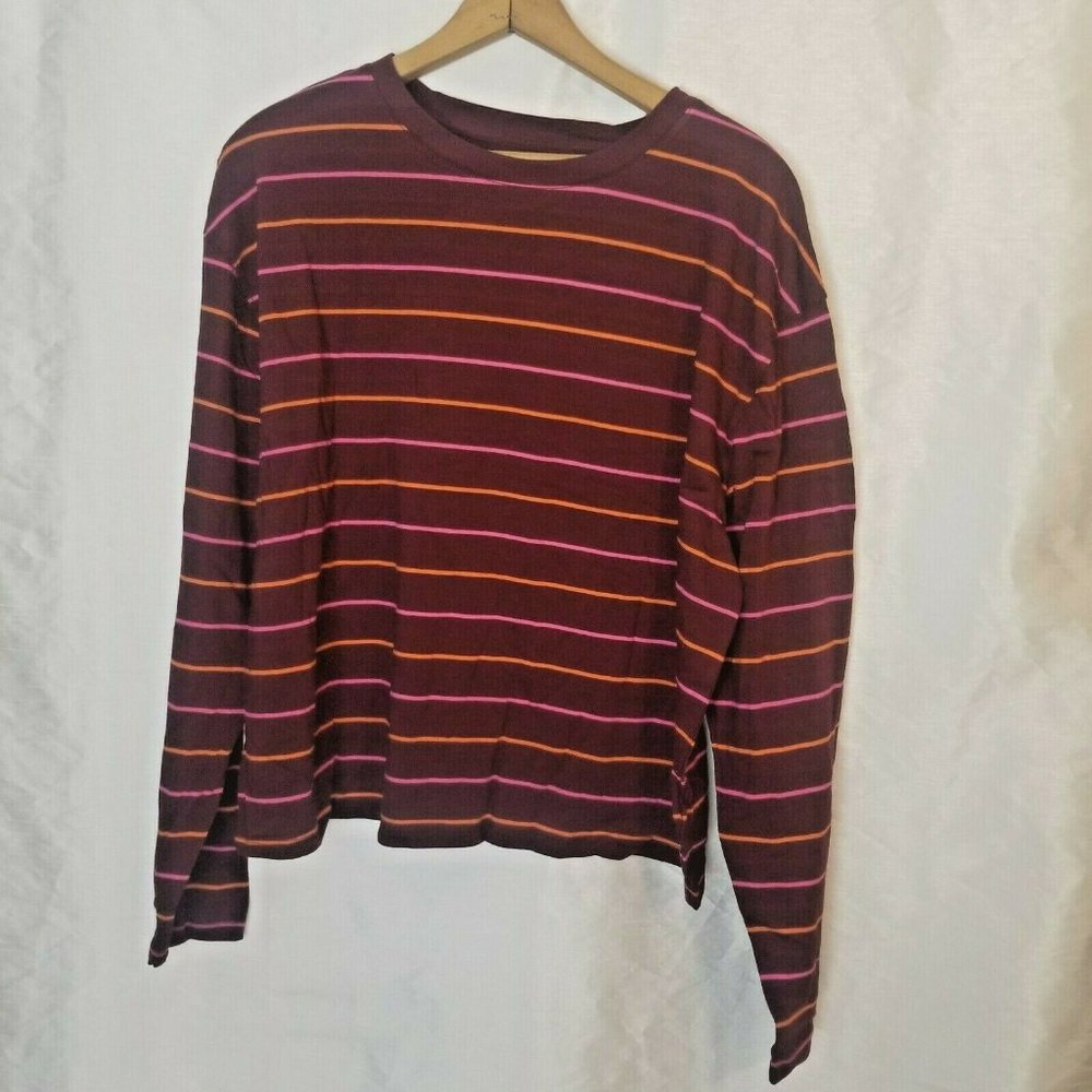 A NEW DAY Women's Long Sleeve Burgundy Striped T